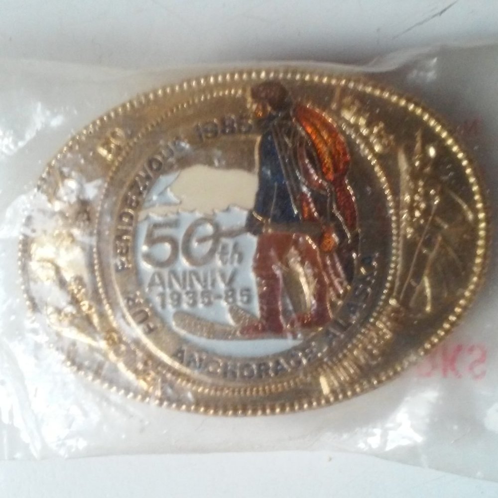 Small Unisex Vintage Belt Buckle 1985 Fur Rendezvous 50th Alaska Anniversary New